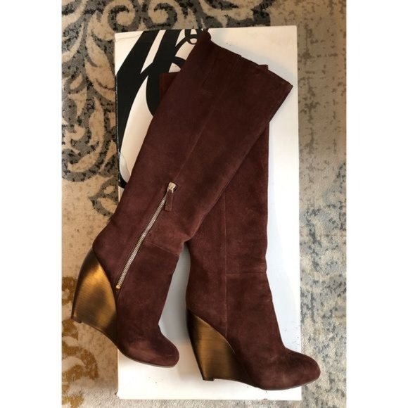 Nine West Women’s Leather Wedge Knee-High Boots Size 7 - Picture 1 of 7